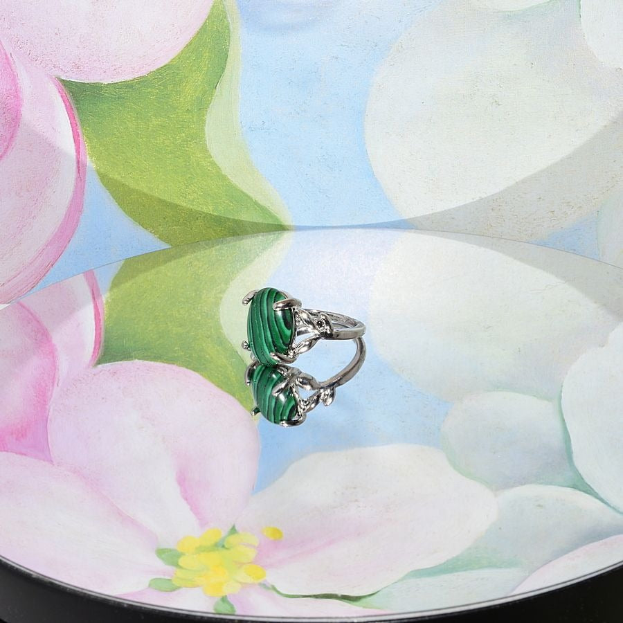 Petiole Artiste Size 7 Womens Oval Green Malachite Silver Ring Gift Boxed