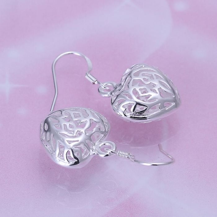 Paulina Filigree Small Heart Dangle 925 Sterling Silver Earrings Gift Boxed