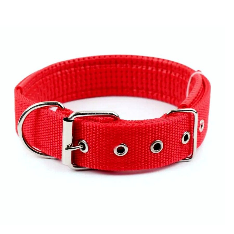 Nikalos Medium Red Standard Nylon Comfort Strip D Ring Metal Buckle Dog Collar