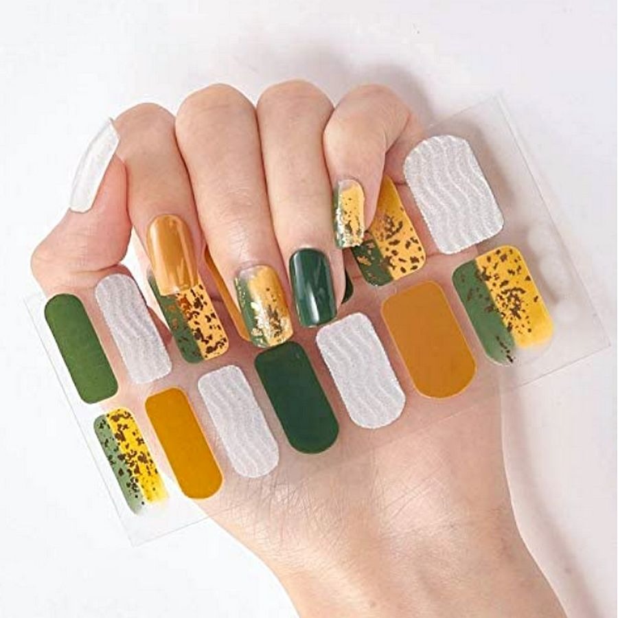 Raquel My Sweet Earth Green Gold Self Adhesive Nail Polish Strips Gift Packaged