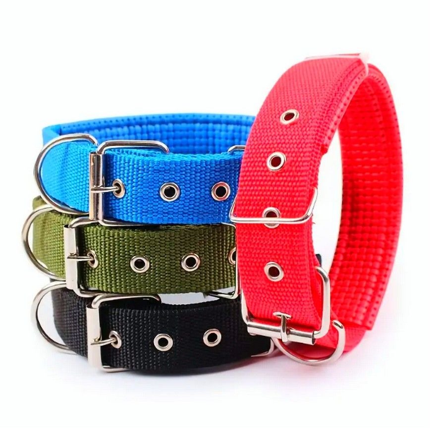 Nikalos Medium Blue Standard Nylon Comfort Strip D Ring Metal Buckle Dog Collar