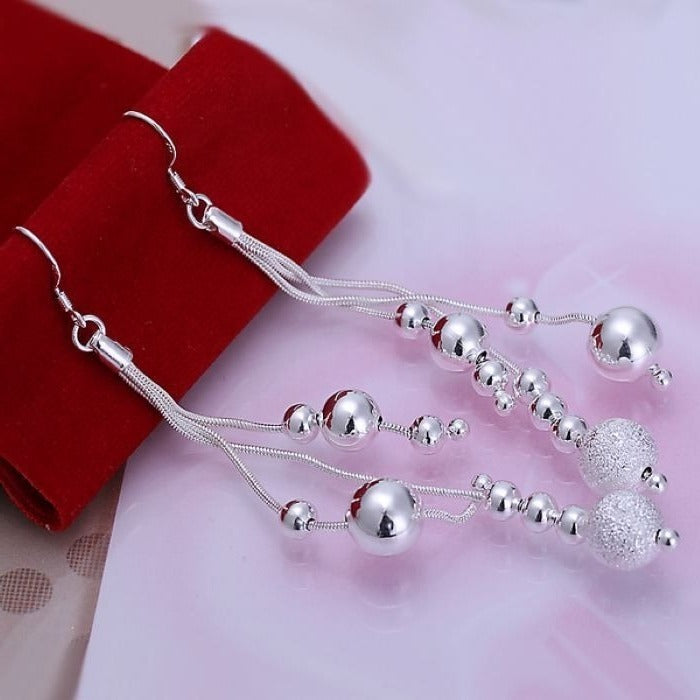 Giavanna Shimmery Sterling Silver Bead Ball Drop Array Earrings Gift Boxed