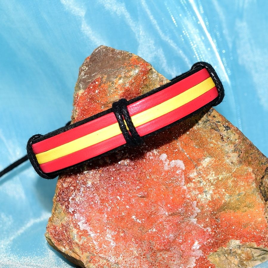 Roja Amarilla Mens Slide Tie Leather Bracelet Black Red Yellow Gift Packaged