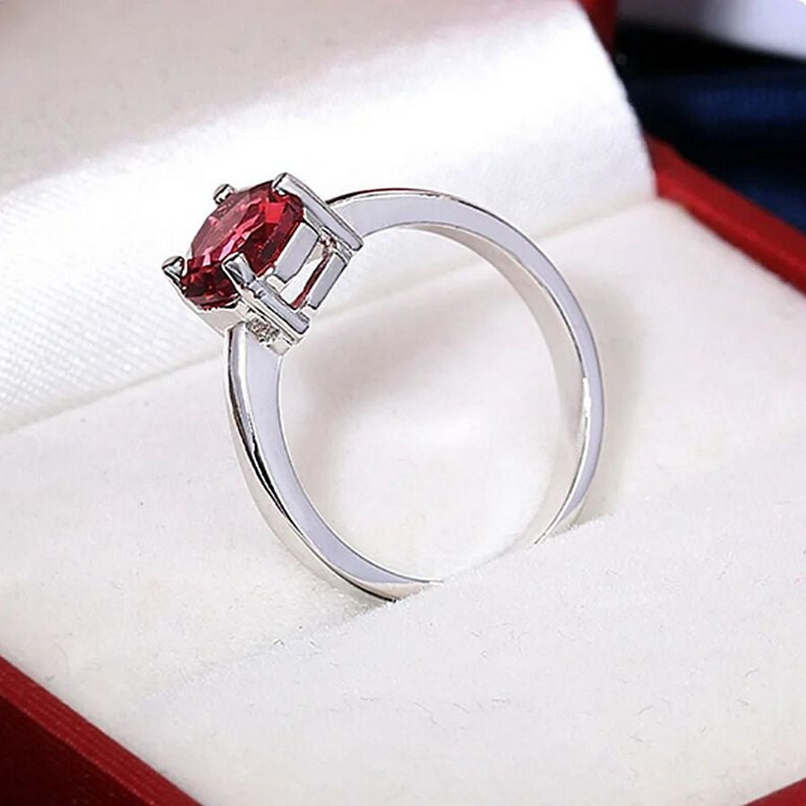 Cecilia Rose Womens Size 8 Red Octagon Crystal Silver Ring Gift Boxed