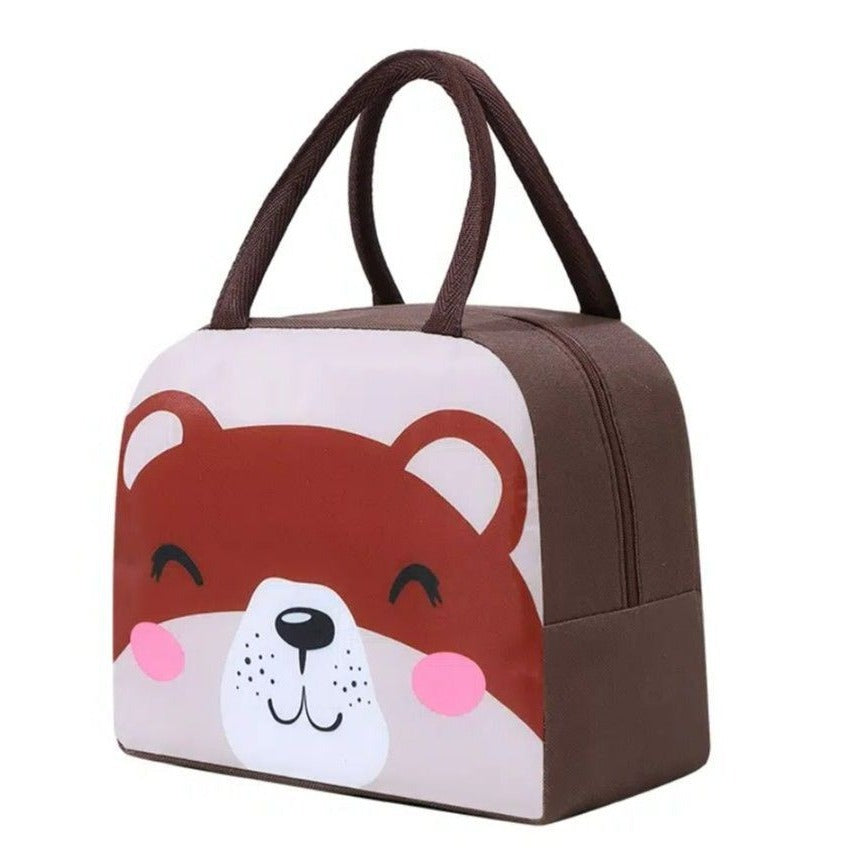 Morgan Sweet Sleepy Bear Brown Animal Face Small Insulated Lunch Bag