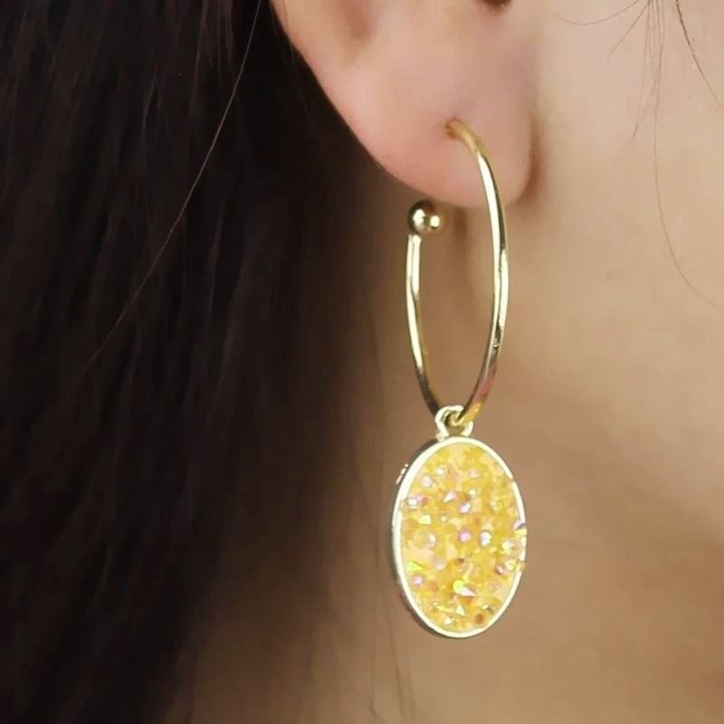 Peyton Sparkles Sweet Yellow Oval Sugar Crystal Drop Hoop Earrings Gift Packaged