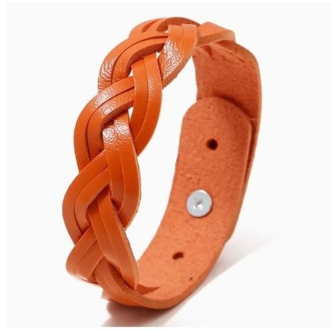 Rory Elyse Braided Candy Color Woven Leather Bracelet Orange Gift Packaged