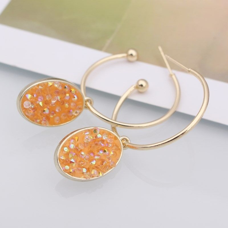 Peyton Sparkles Coral Orange Oval Sugar Crystal Drop Hoop Earrings Gift Packaged