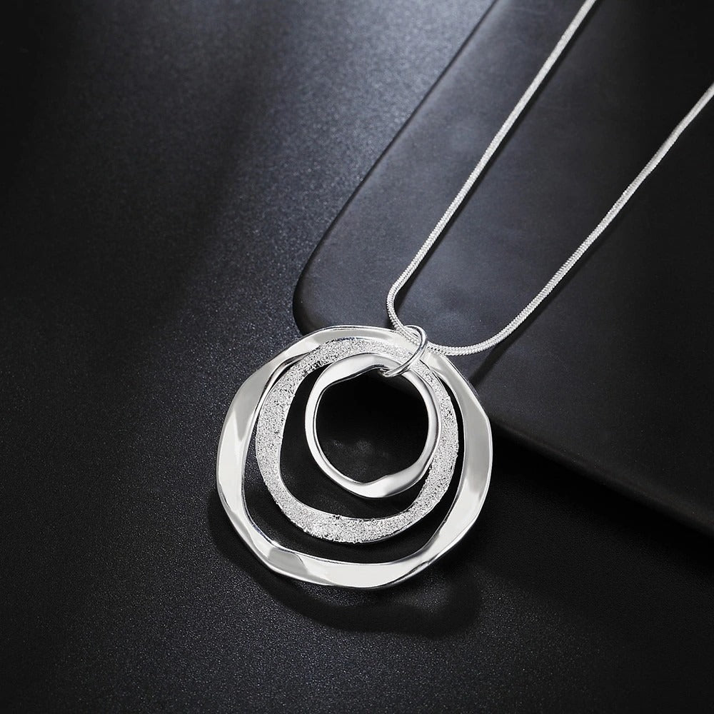 Saviah Lane Silver Abstract Circle Trio Pendant Necklace Gift Packaged