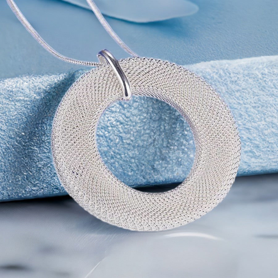 Alessandra Weaved Open Circle Sterling Silver Pendant Necklace