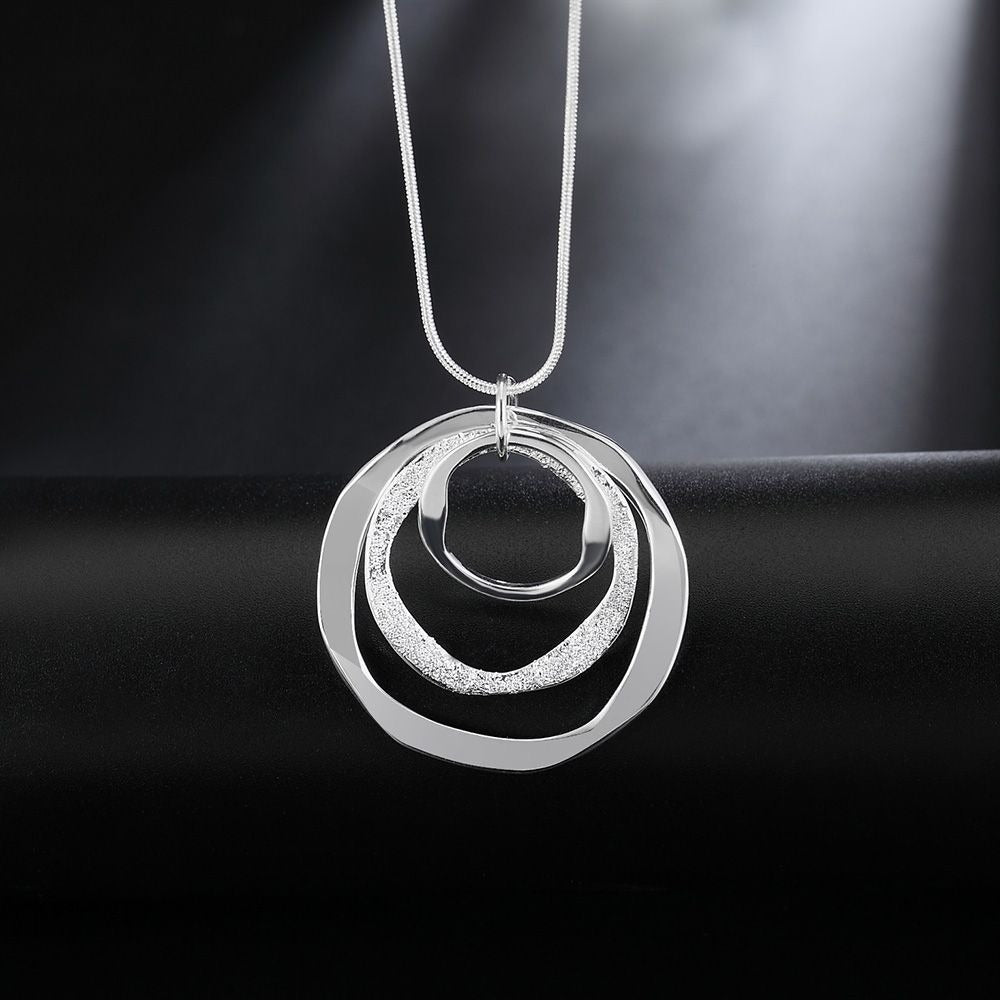 Saviah Lane Silver Abstract Circle Trio Pendant Necklace Gift Packaged