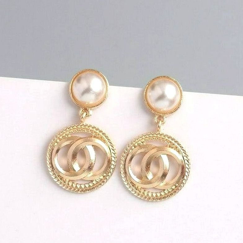 Adell Caspia Pearl Double Round Matt Finish Gold Tone Drop Earrings Gift Package