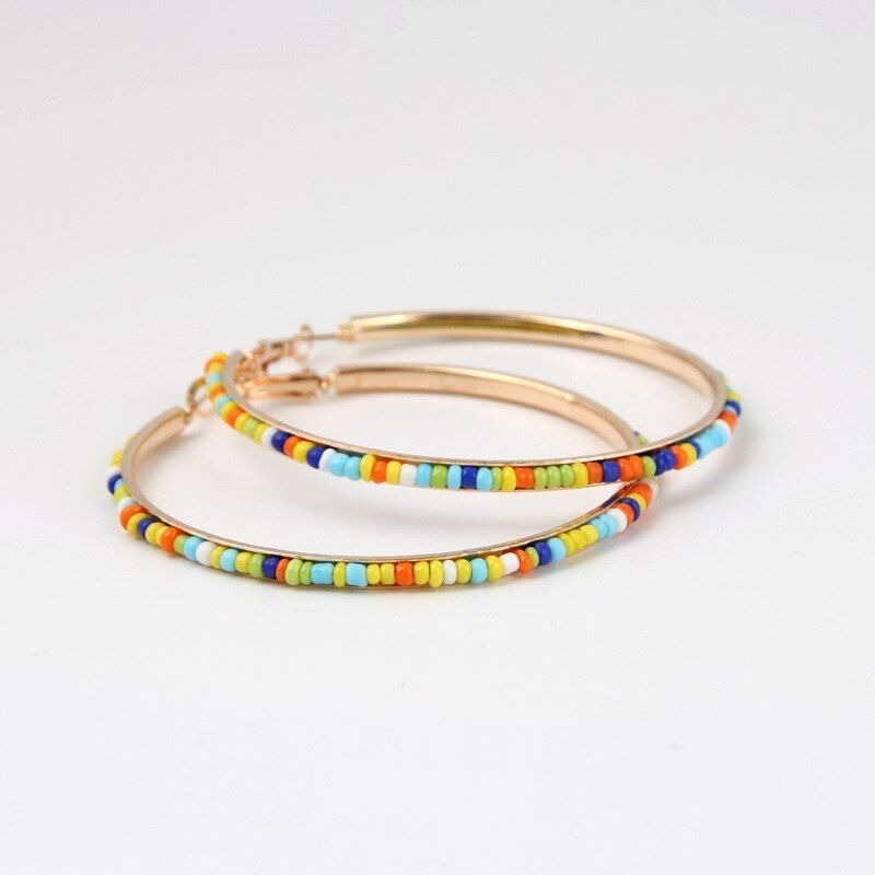 Abby Laurel Large Beaded Hoop Earrings Multicolored Gold Gift Packaged