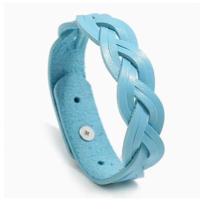 Rory Elyse Braided Candy Color Woven Leather Bracelet Blue Gift Packaged